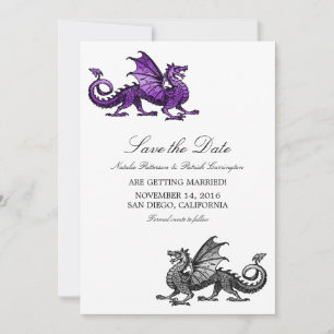 Dragão Prateado Roxo Guarde o Convite de Data