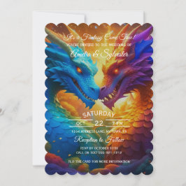Dragões Coloridos no Convite para Casamento de Amo