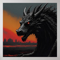 Dragon Noir Retro Poster Impressão