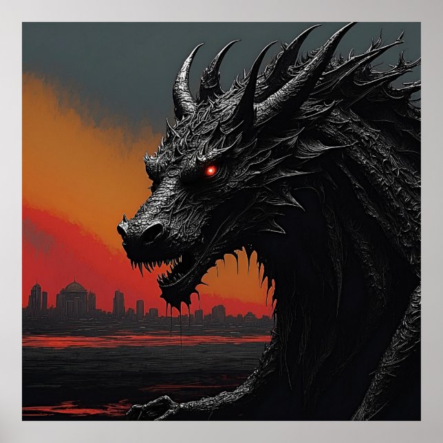 Dragon Noir Retro Poster Impressão (Frente)