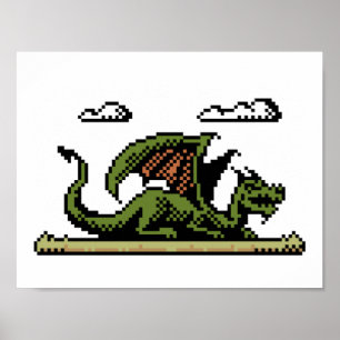 Dragon Platform 8-Bit Pixel Art Poster