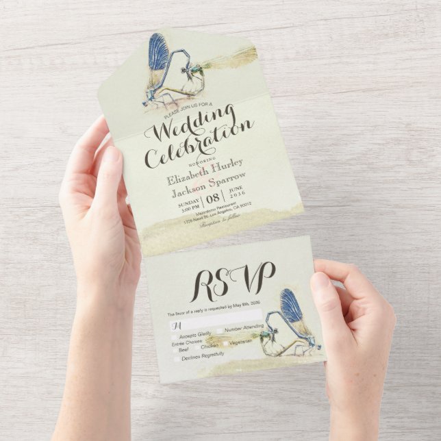 Dragonflies Casal Mating Heart Shape Wedding RSVP (Aba destacável)