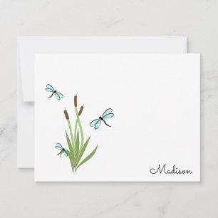 Dragonflies e Cattails Cartões de Nota Personaliza
