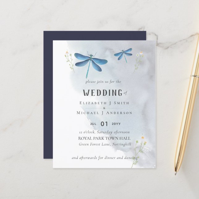 Dragonflies Magic Watercolor WEDDING Convite (Frente/Verso In Situ)