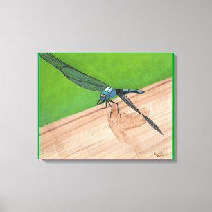 Dragonfly azul sobre uma Canvas de trilho