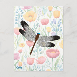 Dragonfly & Flowers - Cartão postal