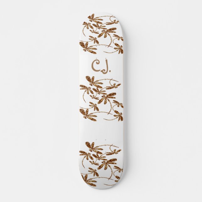 Dragonfly Frenzy Dourado Skateboard Deck (Frente)