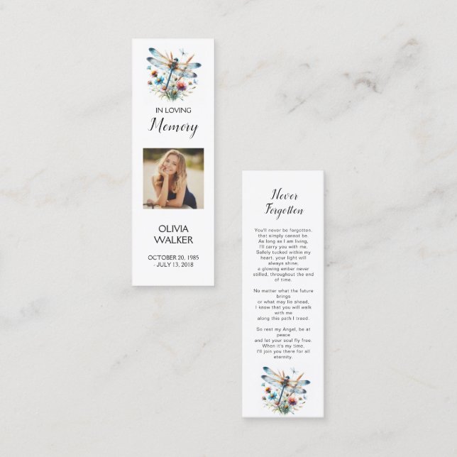 Dragonfly Funeral Bookmark, Cartões de Guarda Fune (Frente/Verso)