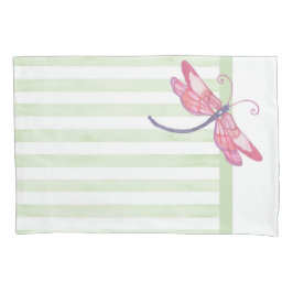 Dragonfly rosa e faixas Sage Pillowcase