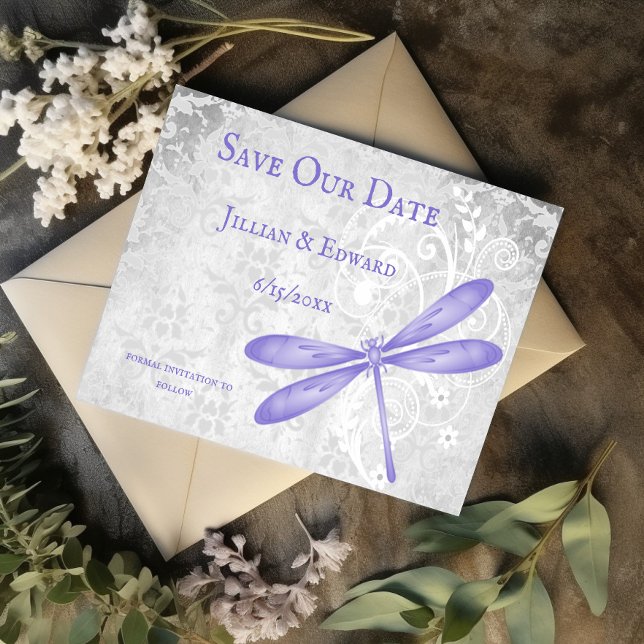 Dragonfly Roxo Salve O Anúncio De Data (Purple Dragonfly Save the Date)