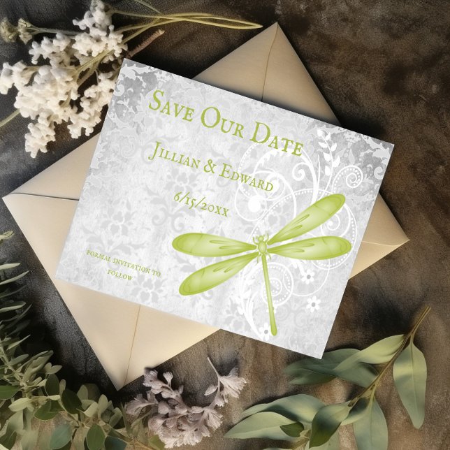 Dragonfly Verde Salve O Anúncio De Data (Green Dragonfly Save the Date)