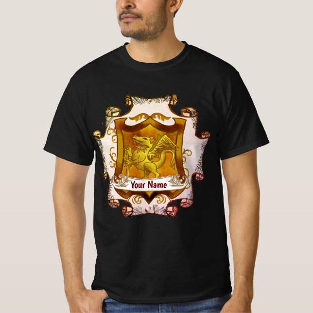 Dragons Shield  Family Crest Surname  t-shirt (Frente)