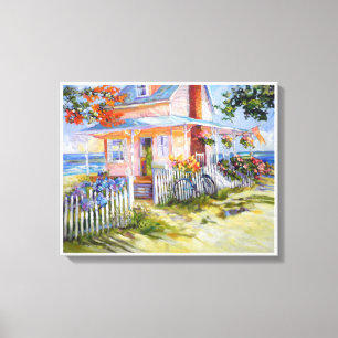 Dream Beach Cottage 20x16 & Border Canvas Print