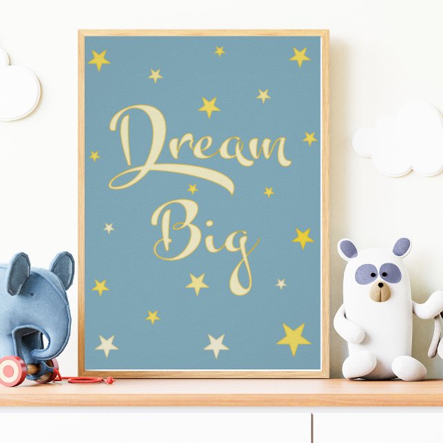 Dream Big Nursery Wall Art Blue Yellow Star Poster (Criador carregado)