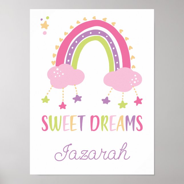 Dream Big Rainbow Hearts Stars Girls Poster (Frente)