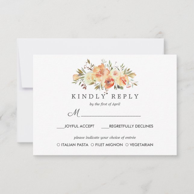 Dream Peach | Opção de RSVP de Casamento Floral (Frente)