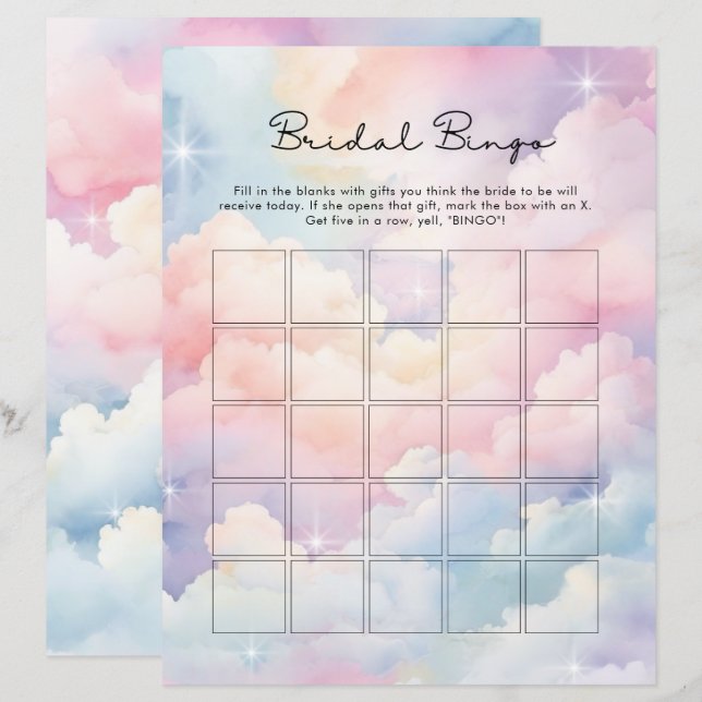 Dreamy Cloud Nine Bridal Bingo Game (Frente/Verso)