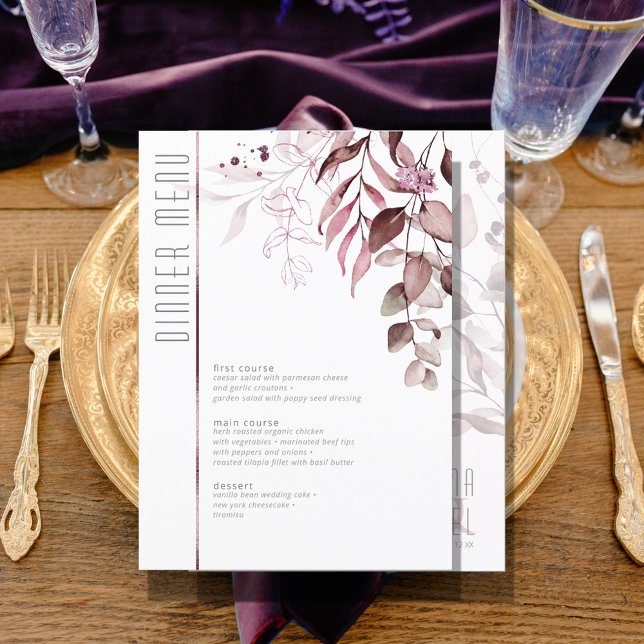 Dreamy Foliage Wedding Menu V2 Burgundy ID817 (Criador carregado)