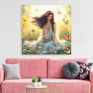 Dreamy Garden Girl Canvas Print – Romantic Nature 