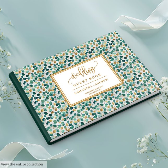 Dreamy Green E Dourado Livro de Convidados (Dreamy Deep Green And Gold Wedding Guest Book)
