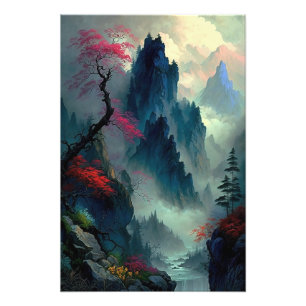 Dreamy Misty Mountain Landscape Foto Alargamento