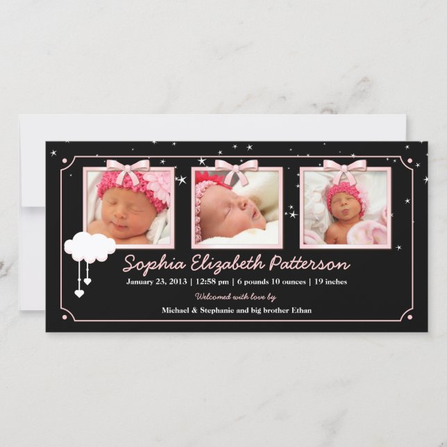 Dreamy Stars 3 Foto Anúncio de Nascimento do Bebê (Frente)