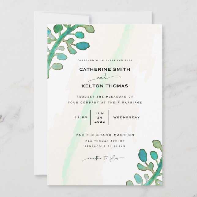 Dreamy Watercolor Elegant Greenery Wedding Convite (Frente)