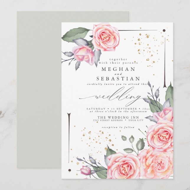 Dreamy Wedding Watercolor Convite Greenery (Frente/Verso)