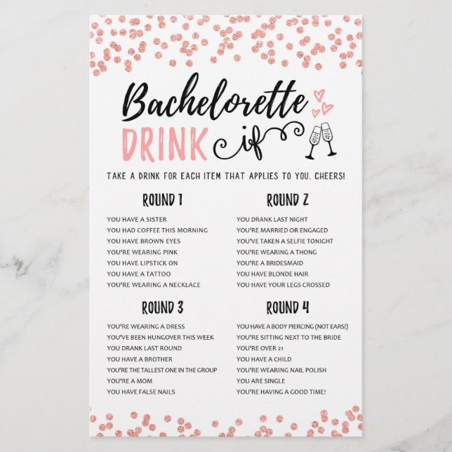 DRINK IF Bachelorette ou Hen Party game (Frente)