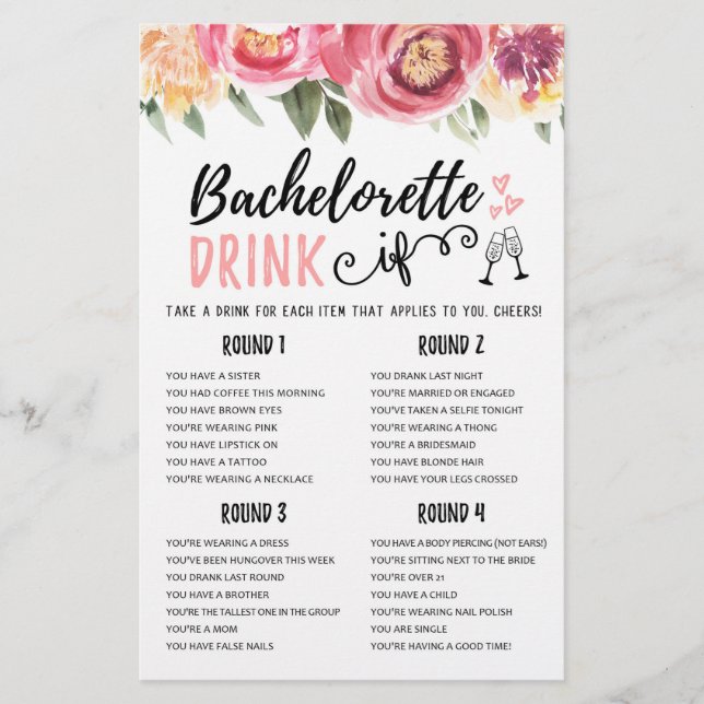 DRINK IF Bachelorette ou Hen Party game (Frente)