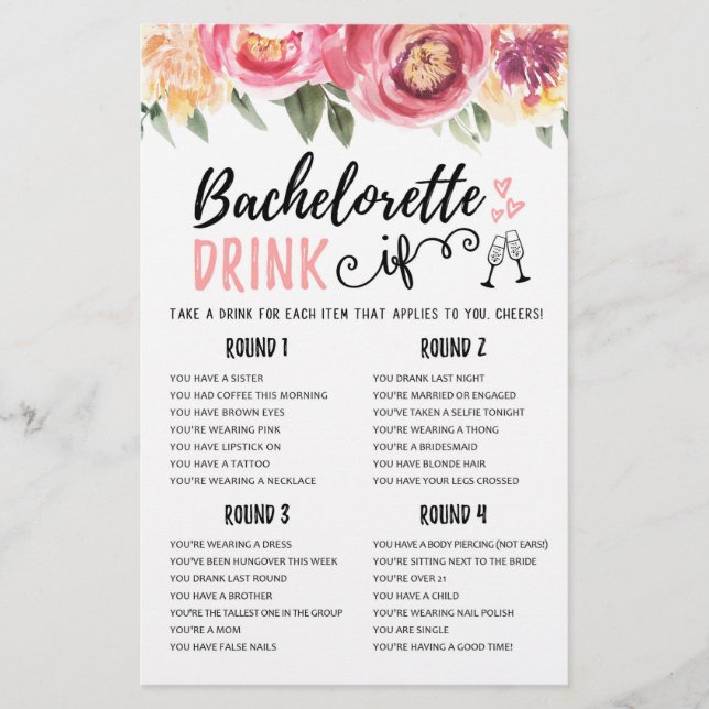 DRINK IF Bachelorette ou Hen Party game (Frente)