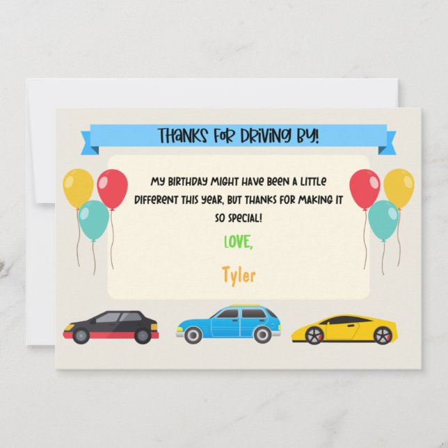 Drive By Birthday Cartões de agradecimentos (Frente)