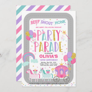 Drive By Birthday Parade Convite Princesa Rosa