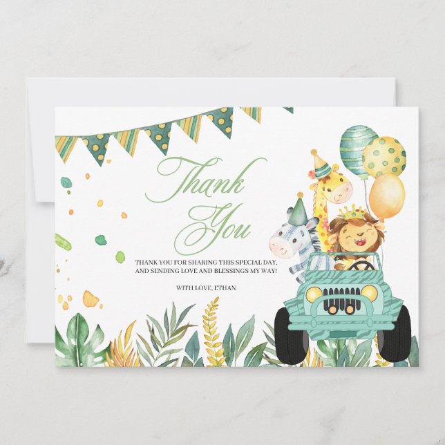 Drive By Safari Birthday Parade Cartões de agradec (Frente)