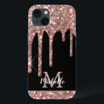 Drives de Rosa Dourada para Brilhante Monogramas M<br><div class="desc">Uma brilhante, moderna e esbranquiçada rosa dourada, goteja o nome personalizado e a capas de iphone monográfica. Este design apresenta um brilho brilhante cor rosa-rosa-faísca cor-de-rosa-faísca sobre fundo preto com modelo de texto personalizado monograma inicial e nome próprio. Um presente feminino perfeito para mulheres e raparigas que amam coisas bonito...</div>