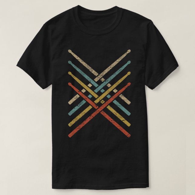 Drummer 70s 80s Drum Sticks T-Shirt (Frente do Design)