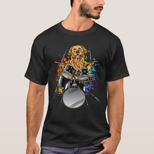 Drummer Cachorro Tocando Drum Men T-Shirt (Frente)