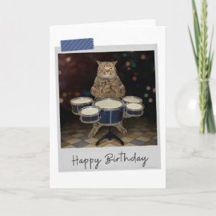 Drummer Cat Engraçado Cartão de Aniversário