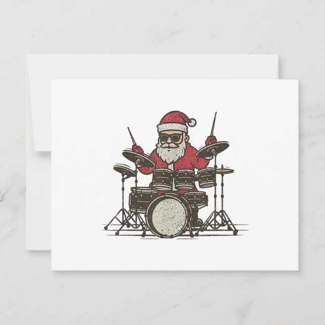 Drummer Christmas Funny Vintage Santa Playing Drum (Frente)
