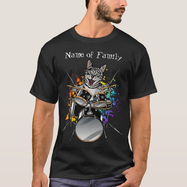 Drummer Gato Tocando Drumôs Homens T-Shirt (Frente)