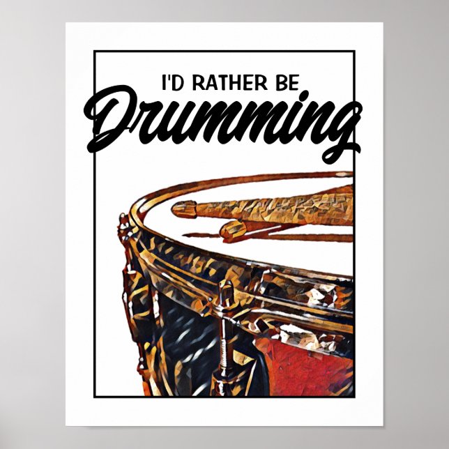 Drummer Poster Snare Drum e Drum Sticks Drumming (Frente)