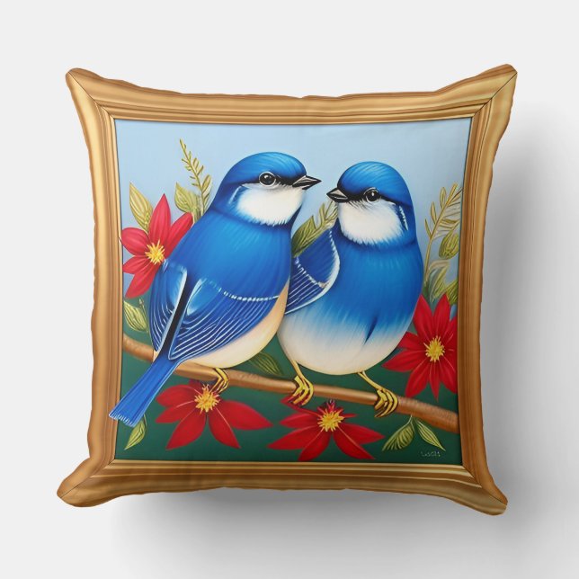 🐦 Duas Almofadas de Arremesso de Pássaros Azuis D (Frente)
