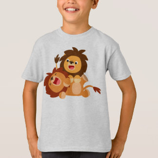 Duas Belas Caricaturas Leões Crianças Camisa