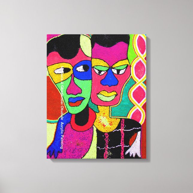 Duas Cabeças De Óleo Acrílico Na Canvas De Moji Ok (Frente)