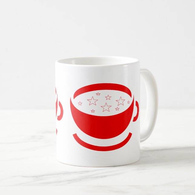 Duas canecas vermelhas de café com estrelas (Frente Esquerda)