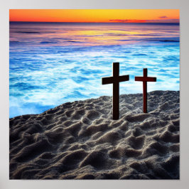 Duas Cruzes na costa no Poster Sunset