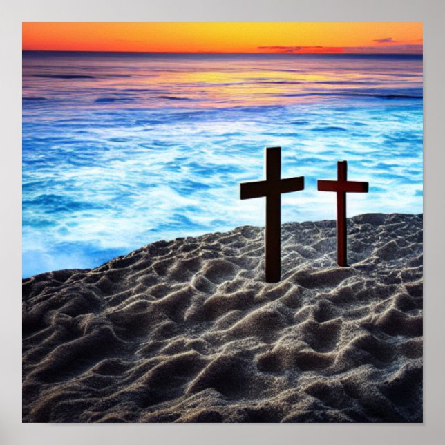 Duas Cruzes na costa no Poster Sunset (Frente)