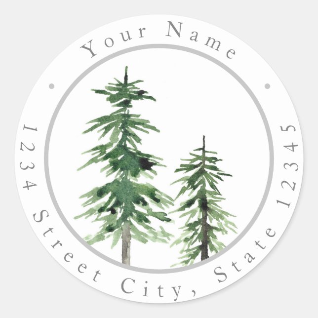 Duas Etiquetas De Pinheiros Com Aquarela (Frente)