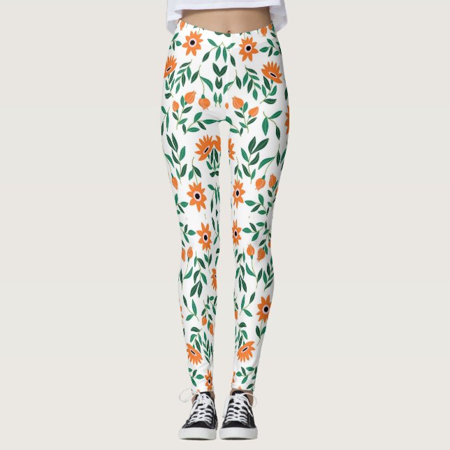 Duas imagens de leggings florais apresentam  (Frente)