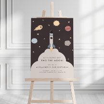 Duas Luas Crianças do Espaço Exterior Aniversário